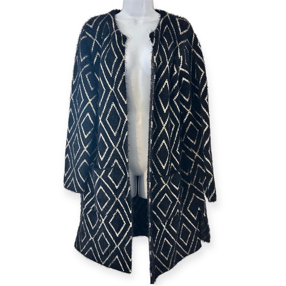 ANTHROPOLOGIE X HOSS Black Geometric Open Front Eyelash Cardi Coat Size M - Picture 1 of 12